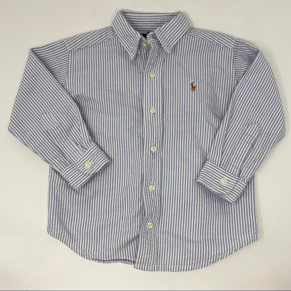 Ralph Lauren Boys navy striped button down shirt